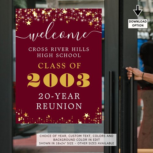 Class Reunion Year Welcome Maroon Gold Stars Poster