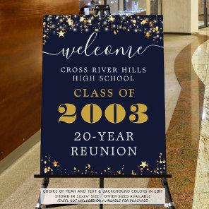 Class Reunion Year Welcome Navy Blue Gold Stars Foam Board
