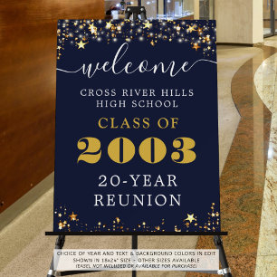 Class Reunion Year Welcome Navy Blue Gold Stars Foam Board