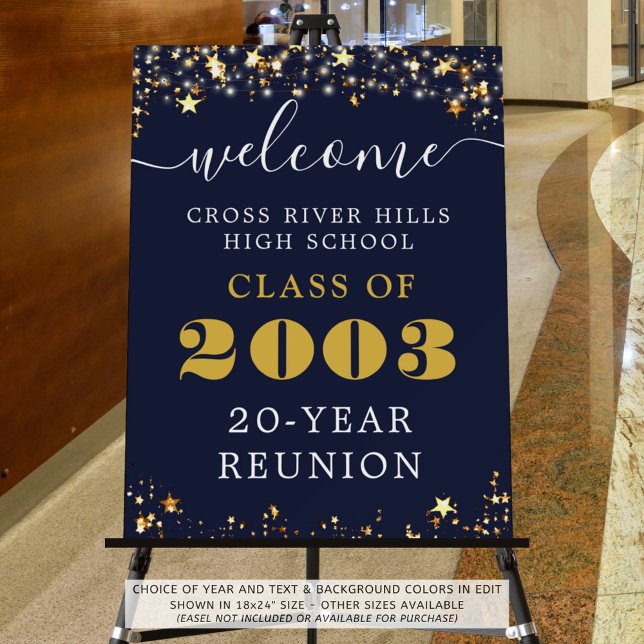 Class Reunion Year Welcome Navy Blue Gold Stars Foam Board (Creator Uploaded)