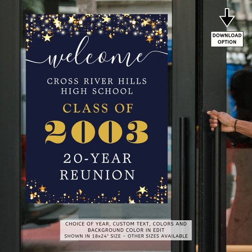 Class Reunion Year Welcome Navy Blue Gold Stars Poster