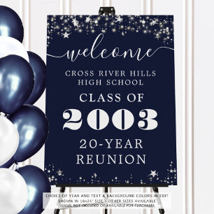 Class Reunion Year Welcome Navy Blue Silver Stars Foam Board
