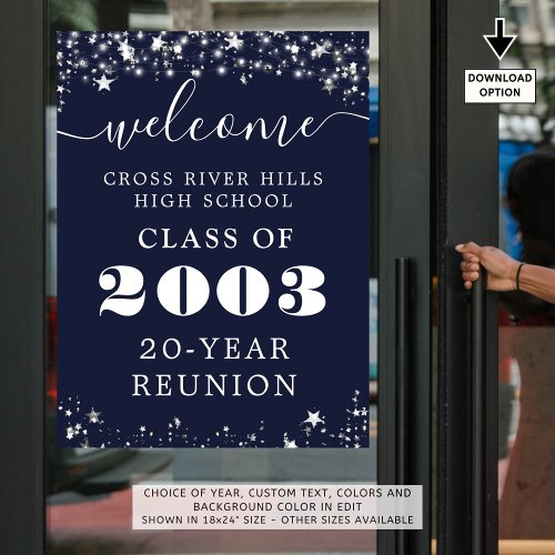 Class Reunion Year Welcome Navy Blue Silver Stars Poster