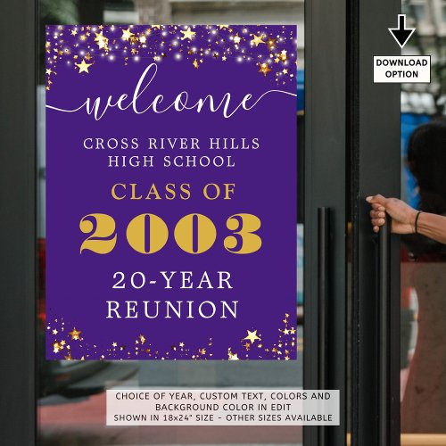 Class Reunion Year Welcome Purple Gold Stars Poster