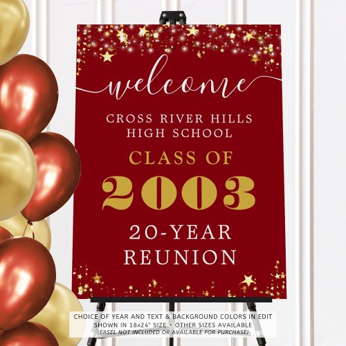 Class Reunion Year Welcome Red Gold Stars Foam Board