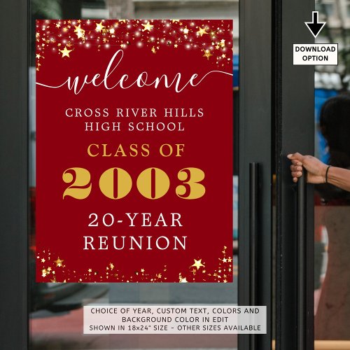 Class Reunion Year Welcome Red Gold Stars Poster