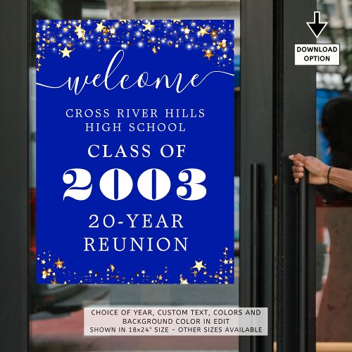 Class Reunion Year Welcome Royal Blue Gold Stars Poster