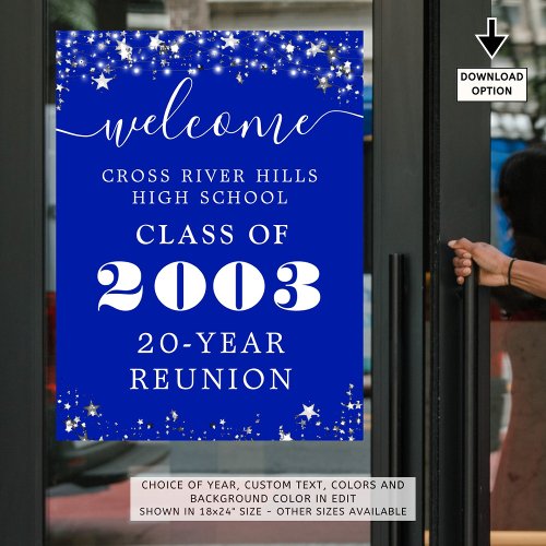 Class Reunion Year Welcome Royal Blue Silver Stars Poster