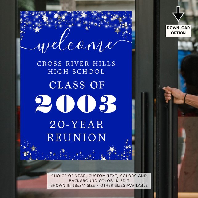Class Reunion Year Welcome Royal Blue Silver Stars Poster (Creator Uploaded)