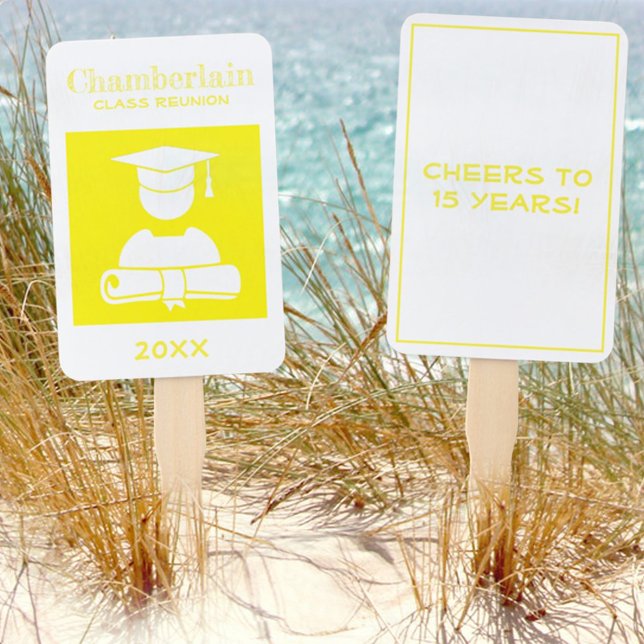 Class Reunion Yellow White Custom Hand Fan (Creator Uploaded)