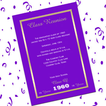 Class Reunion Your Year Purple And Gold Invitation by henishouseofpaper at Zazzle