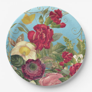 Class Roses Red, Burgandy, Yellow, Teal Backed  Paper Plates