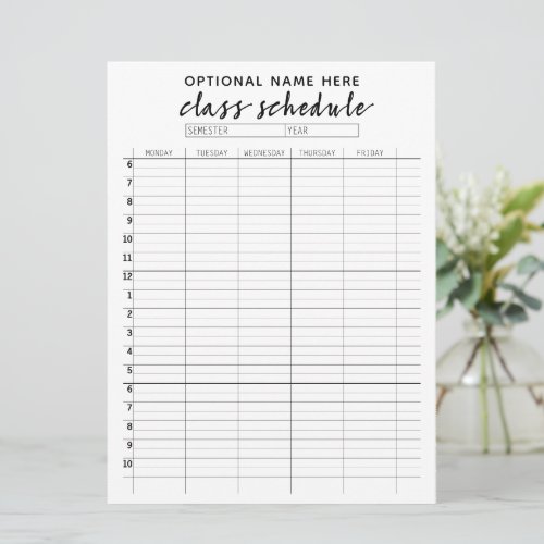 Class Schedule for Semester reminder card