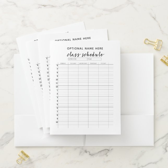 Class Schedule for Semester - white and black Pocket Folder (In Situ)