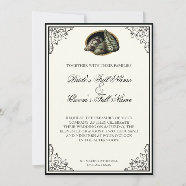 Class Shells Black and Cream - Wedding Invitation (Front)