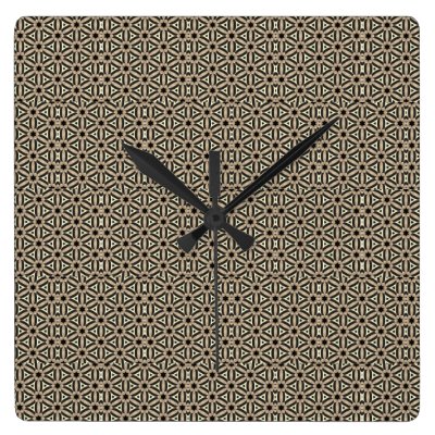 Class Tan and Black Unusual Weave Blend Pattern Square Wall Clock