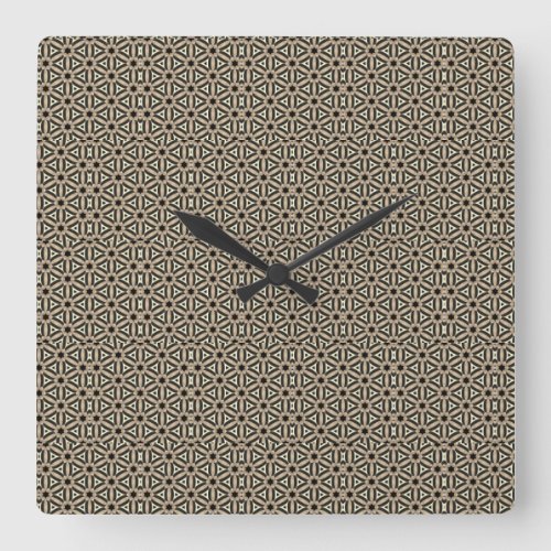 Class Tan and Black Unusual Weave Blend Pattern Square Wall Clock