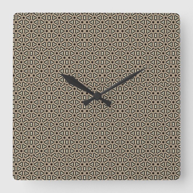 Class Tan and Black Unusual Weave Blend Pattern Square Wall Clock (Front)