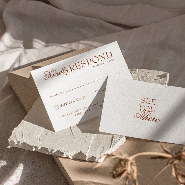 Class White Burnt Orange Boho Terracotta Wedding RSVP Card (Creator Uploaded)