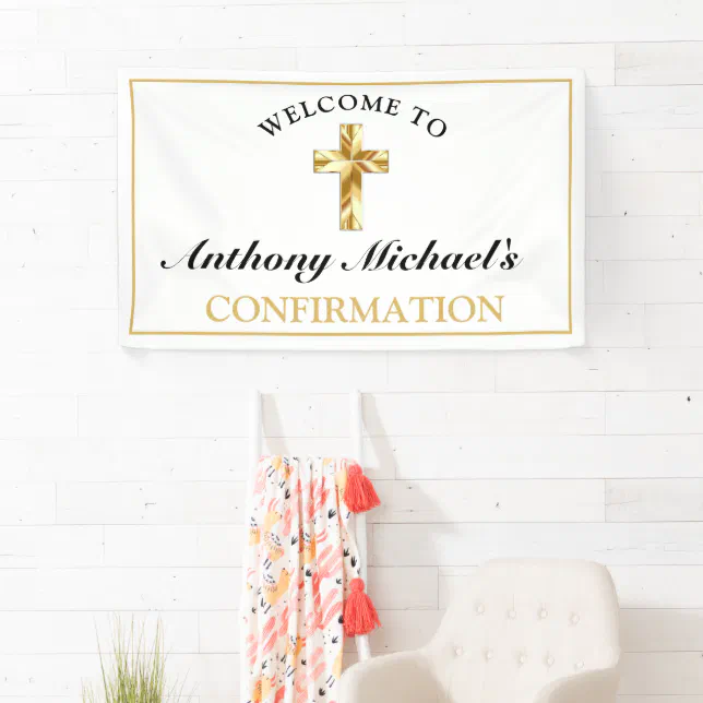 Class White Gold Cross Boys Confirmation Welcome Banner | Zazzle