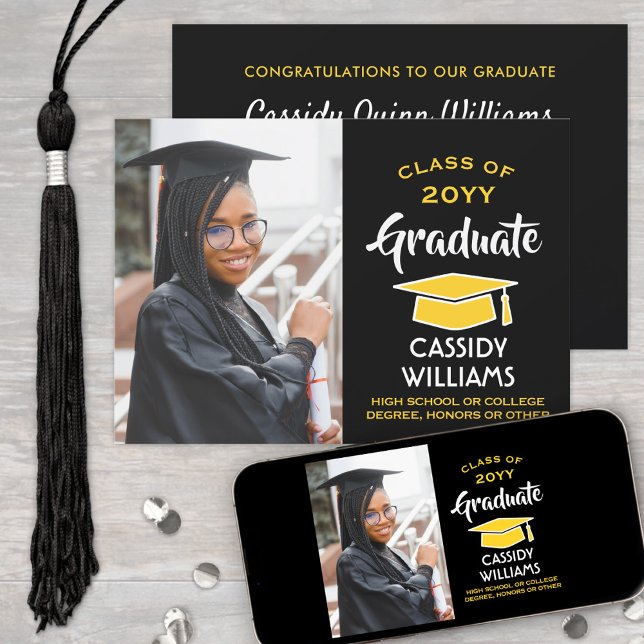 Class Year Black and Gold Graduation Photo Party Invitation (Creator Uploaded)