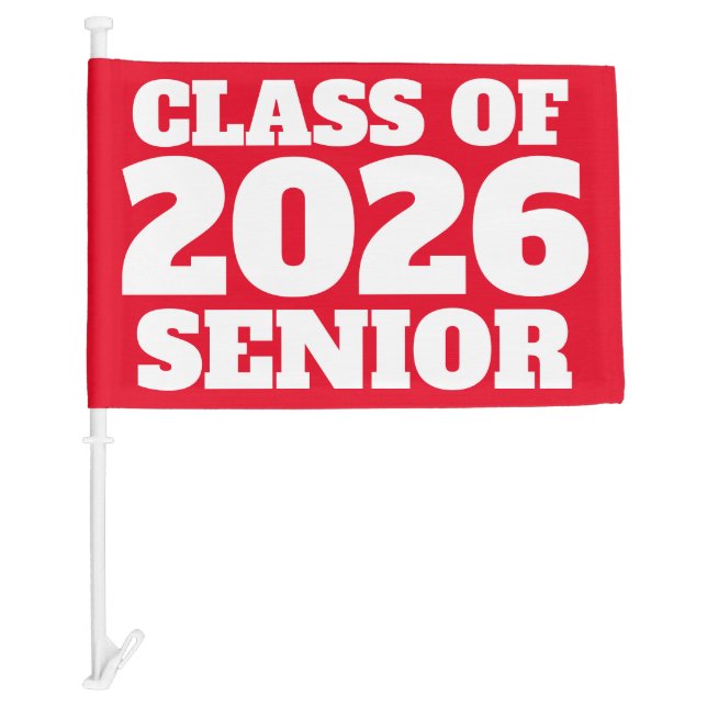 Class year bold red graduation car flag (Front)