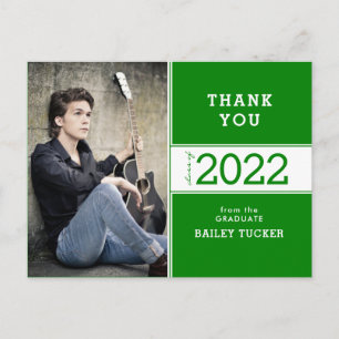 Class Year Dark Green Photo Graduation Thank You Postcard