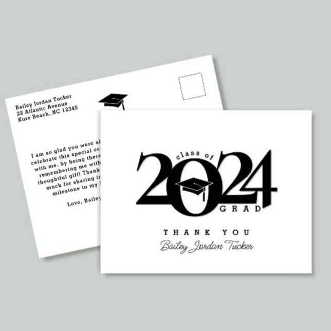 Class Year Grad Cap Tassel Graduation Thank You Postcard (Creator Uploaded)