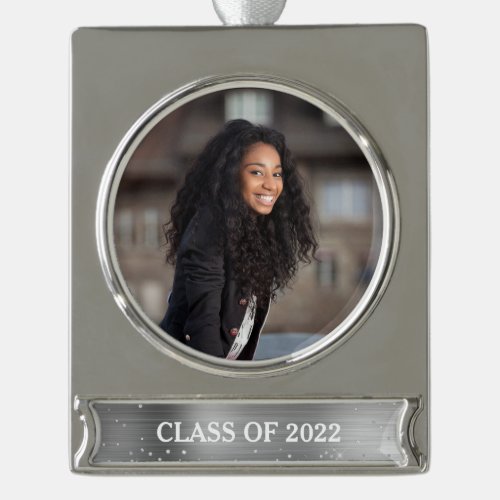 Class Year Graduation Photo Glitter Glam Silver Plated Banner Ornament