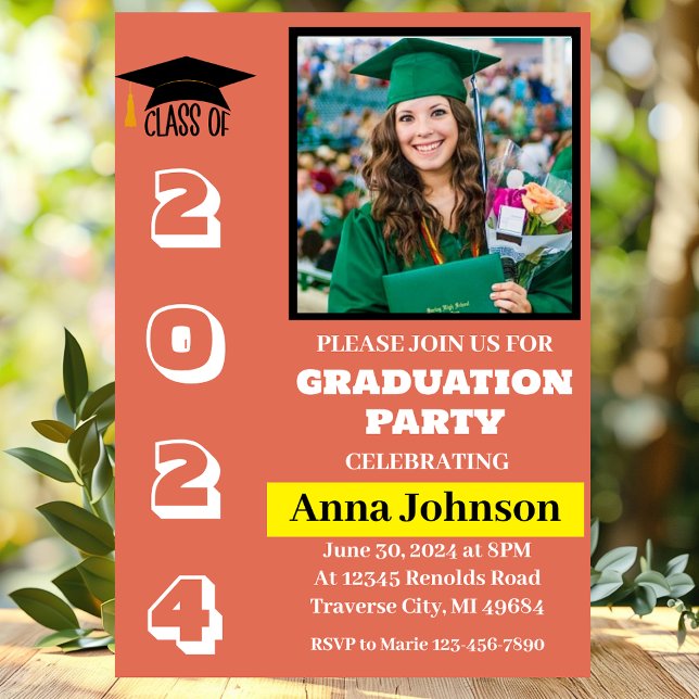 Class Year Orange Graduation Party Invitation Card (Creator Uploaded)