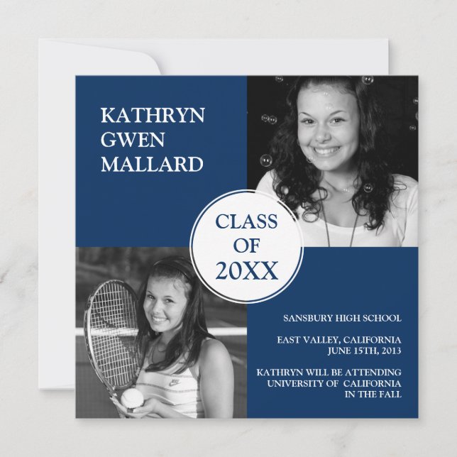 Class Year Photo Graduation Announcement Navy Blue (Front)