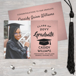 Class Year Pink Ombre and Black Graduation Photo Invitation