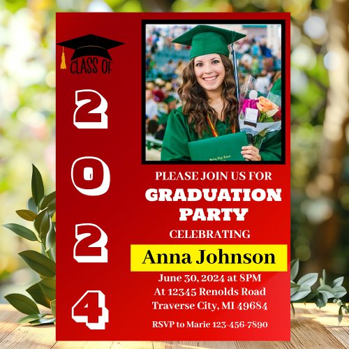 Class Year Red Graduation Party Invitation Card