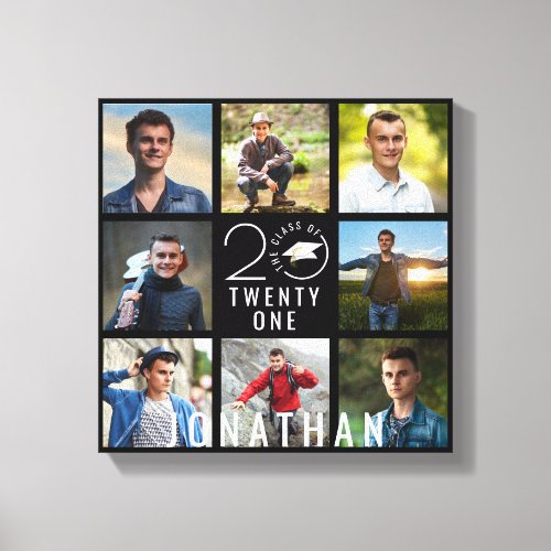 Class Year School 8 Photo Collage Graduation Black Canvas Print