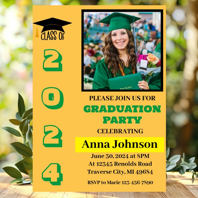 Class Year Yellow Graduation Party Invitation Card (Creator Uploaded)