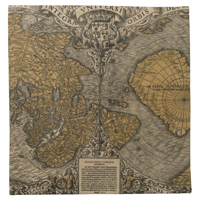 Classic 1531 Antique World Map by Oronce Fine Napkin (Front)