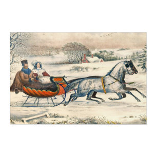 Classic 1853 Sleigh Ride Currier Ives Road Winter Acrylic Print