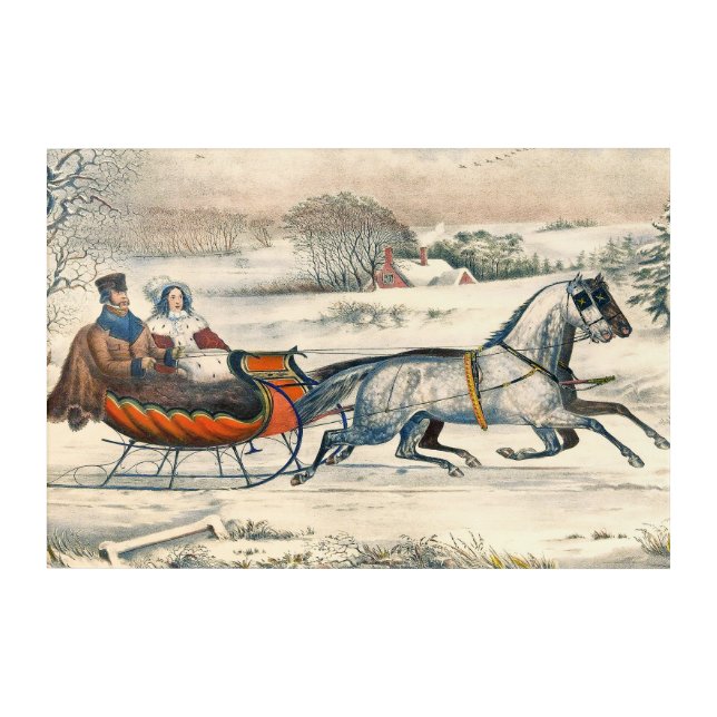 Classic 1853 Sleigh Ride Currier Ives Road Winter Acrylic Print (Front)