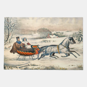 Classic 1853 Sleigh Ride Currier Ives Road Winter Doormat