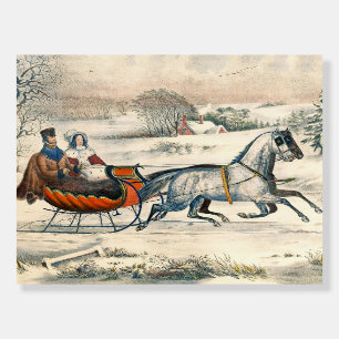 Classic 1853 Sleigh Ride Currier Ives Road Winter Foam Board