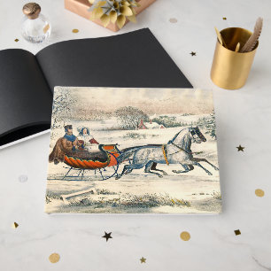 Classic 1853 Sleigh Ride Currier Ives Road Winter Guest Book