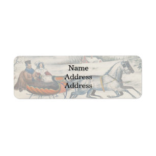 Classic 1853 Sleigh Ride Currier Ives Road Winter Label