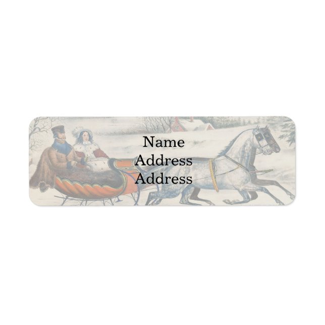 Classic 1853 Sleigh Ride Currier Ives Road Winter Label (Front)
