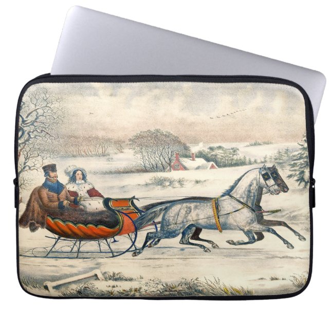 Classic 1853 Sleigh Ride Currier Ives Road Winter Laptop Sleeve (Front)
