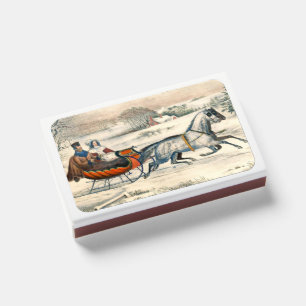 Classic 1853 Sleigh Ride Currier Ives Road Winter Matchboxes