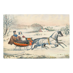 Classic 1853 Sleigh Ride Currier Ives Road Winter Metal Print