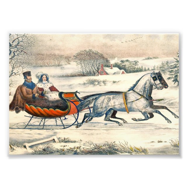 Classic 1853 Sleigh Ride Currier Ives Road Winter Photo Print (Front)