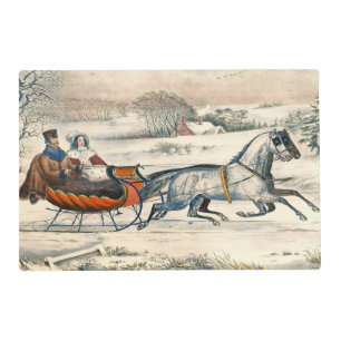 Classic 1853 Sleigh Ride Currier Ives Road Winter Placemat