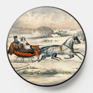 Classic 1853 Sleigh Ride Currier Ives Road Winter PopSocket