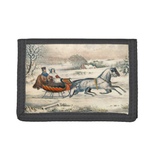 Classic 1853 Sleigh Ride Currier Ives Road Winter Tri-fold Wallet